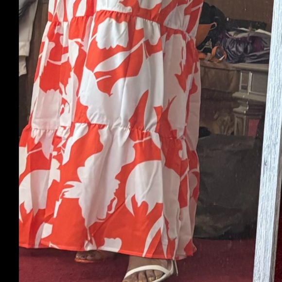 Floral Print Orange and White Cutout Dress - Picture 2 of 3
